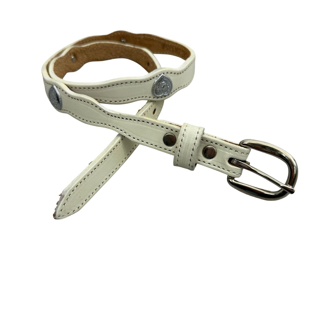 Circle Y Belt Womens 28 White Leather Heart Concho Scalloped Western